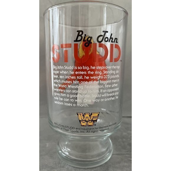 Vintage 1985 WWF Wrestling Big John Studd Glass 6-3/4" 28 oz - Picture 3 of 8